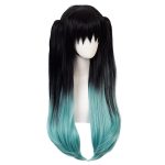 Black Ombre Blue Long Straight Wig with Ponytails for Men Long Ponytails Wig with Bangs Halloween  Costume Party Wigs - Image 2