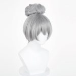 Short Grey Wig with Buns, Gray Straight Synthetic Wig with Bangs for Halloween Costume Party - Image 2