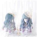 New Straight Pink Blue Color Wigs Lolita Harajuku Wig Hair Long curly Wig for women (purple grey blue) - Image 2