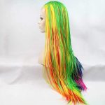 Rainbow Braided Wig Glueless Handmade Braided Lace Front Wig Synthetic Colorful Braids Wig Heat Resistant Fiber Braiding Hair Wig for Women Party Drag Queen - Image 2