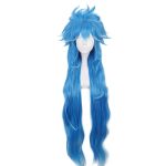 wig Anime Costume with a Gradient from Blue to White Curly and Long Wigs for Men or Youth Halloween Family Party