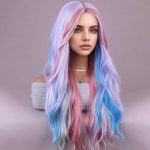 Rainbow Wigs for Women Girls Long Curly Wavy Colorful Wig for Women Girls Middle Part wig Multi-Color wig Heat Resistant Synthetic Wigs for Costume Party - Image 2