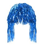 Foil Tinsel Wig 80s Retro Metallic Shiny Long Fancy Dress Party Costume Wigs Photo Booth Props Wig for Women Men Halloween Disco Party (Blue)