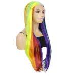 30 Inch Rainbow Wigs 13x3 Lace Front Wigs for Women Long Straight Synthetic Colorful Wigs for Girl Halloween Costume Party Wig (Rainbow) - Image 2