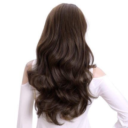 24 Inch Wavy 3/4 Half Wig Long Darkest Brown Synthetic Hair Extensions Capless Wigs Hair Clips Extension For Women 210g（24“ ）