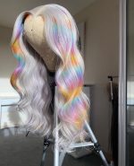 Body Wave Lace Front Wig Human Hair Wigs For White Women Colorful Mixed Gray Wig Transparent Lace Front Wigs Human Hair Pre Plucked(20inch, Gray Rainbow)