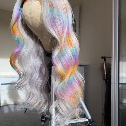 Body Wave Lace Front Wig Human Hair Wigs For White Women Colorful Mixed Gray Wig Transparent Lace Front Wigs Human Hair Pre Plucked(20inch, Gray Rainbow)