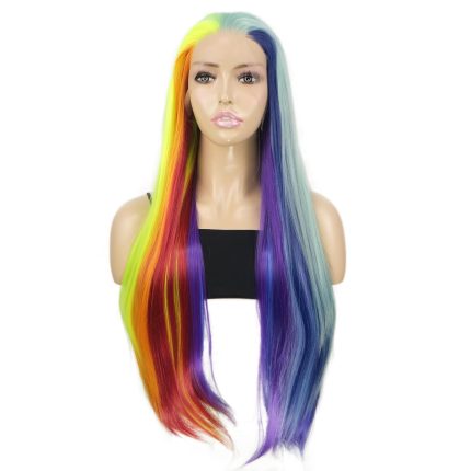 30 Inch Rainbow Wigs 13x3 Lace Front Wigs for Women Long Straight Synthetic Colorful Wigs for Girl Halloween Costume Party Wig (Rainbow)