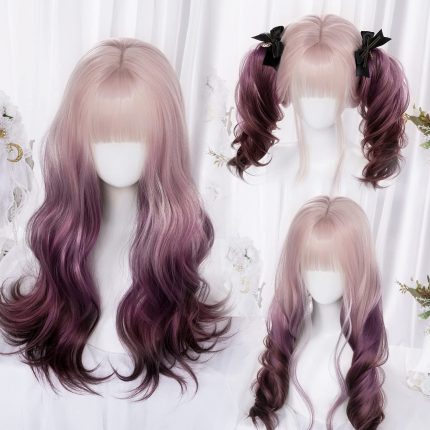 Long Wave Curly Hair Costume Wig Harajuku Style Women Gold Purple Gradient High Temperature Silk Wig for Adult Female Music Festival Themed Parties Halloween Wedding