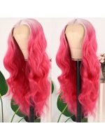 Synthetic Wig 13X4 Transparent Lace Front Wig Ombre Pink To White Body Wave Synthetic Hair, Pre-Plucked Glueless 28 Inch Long Wavy With 180% Density Wigs For Women