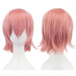 12 Inches Unisex Short Hair Party BOB Wig with Bangs Halloween Costume Wigs (Pink)