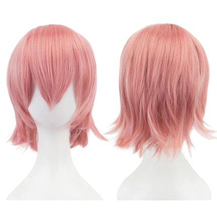 12 Inches Unisex Short Hair Party BOB Wig with Bangs Halloween Costume Wigs (Pink)