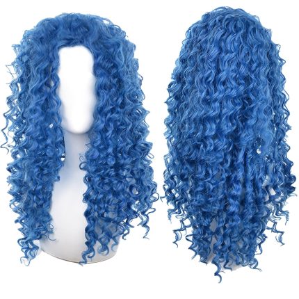 20inches/50cm Blue Curly Wig for Women Long Curly Wigs for Costume Party Anime Synthetic Hair for Halloween Wigs with Wig Cap